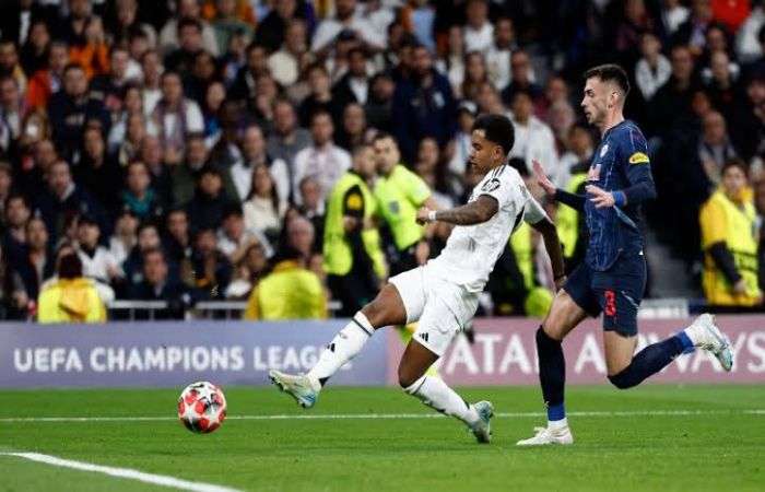 Real Madrid forward, Rodrigo score a goal against RB Salzburg in 2025 Champions League